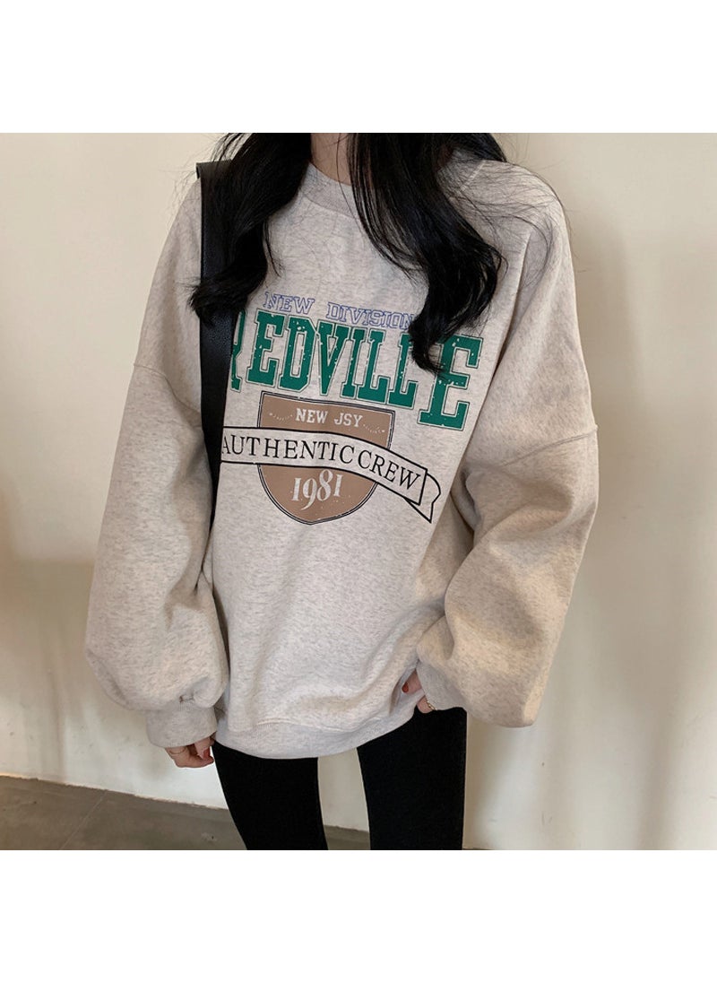 Thickened Fleece Loose Round Neck Womens Sweatshirt Autumn Winter New Korean Fashion 02 Black