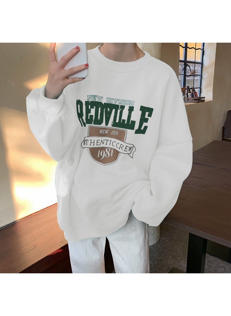 Thickened Fleece Loose Round Neck Womens Sweatshirt Autumn Winter New Korean Fashion 38 Green