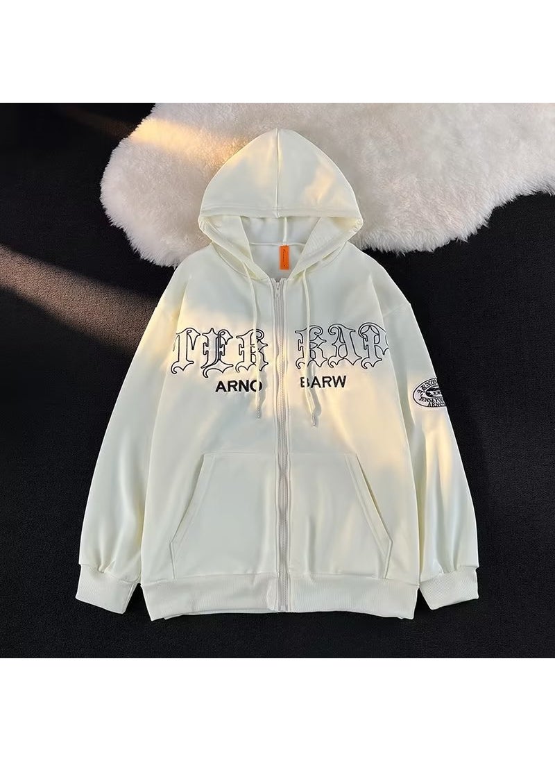 Retro Embroidered Hoodie Streetwear for Couples W08 Brown