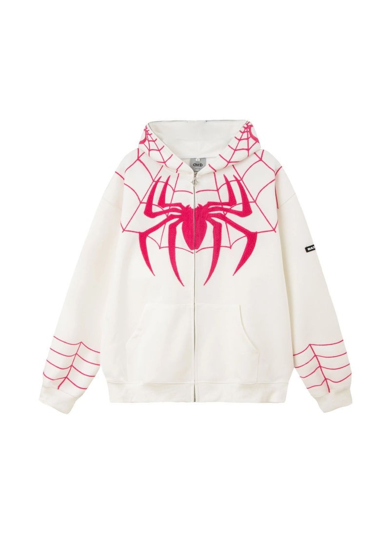 Plus Size Embroidered Hoodie Jacket White