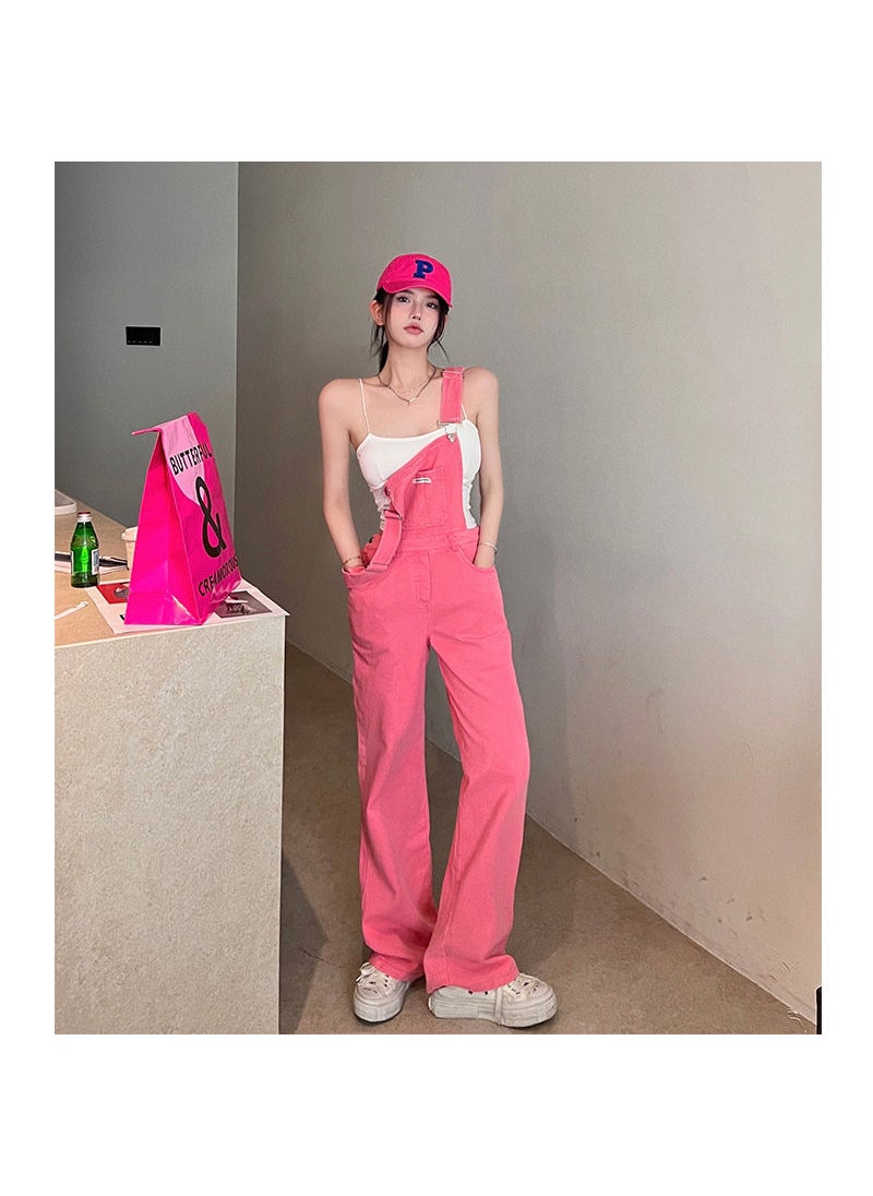 Chic Pink Denim Overalls Womens Spring-Fall 2023 Pink