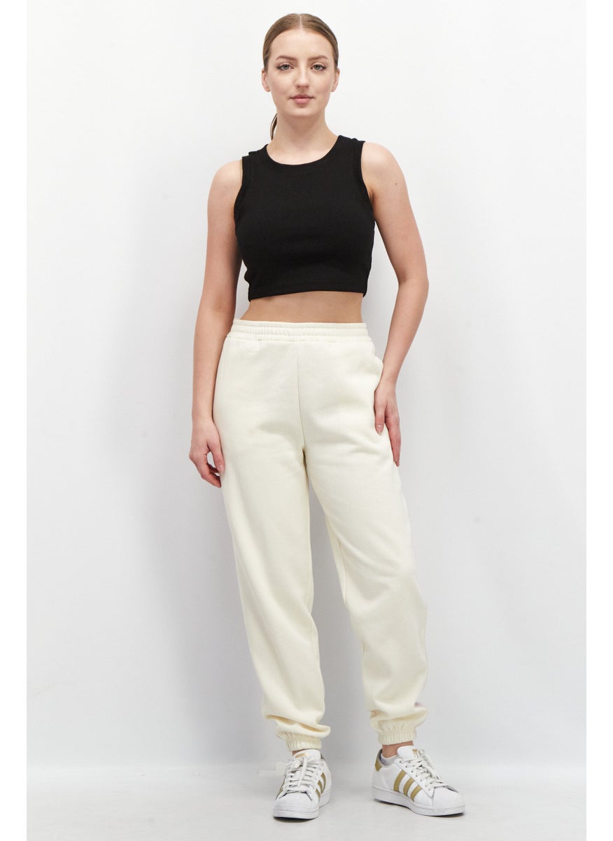 Women Regular Fit Embroidered Jogger Pants, Off White