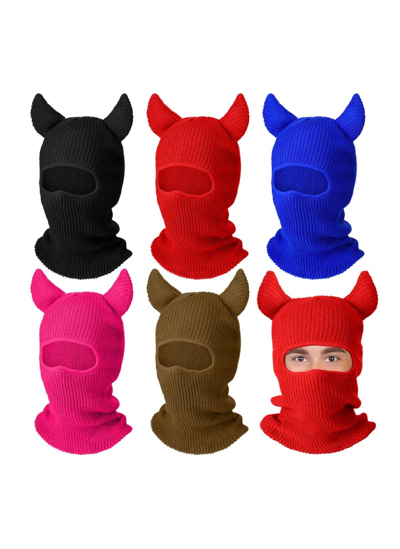 Knitted Full Face Cover, 1 Hole Funny Horns Knitted Ski Masks Winter Ski Balaclava for Adult Outdoors Multicolored, for Skiing, Horseback Riding, Fishing, Hiking, Even Halloween Dresses(5 Pack)