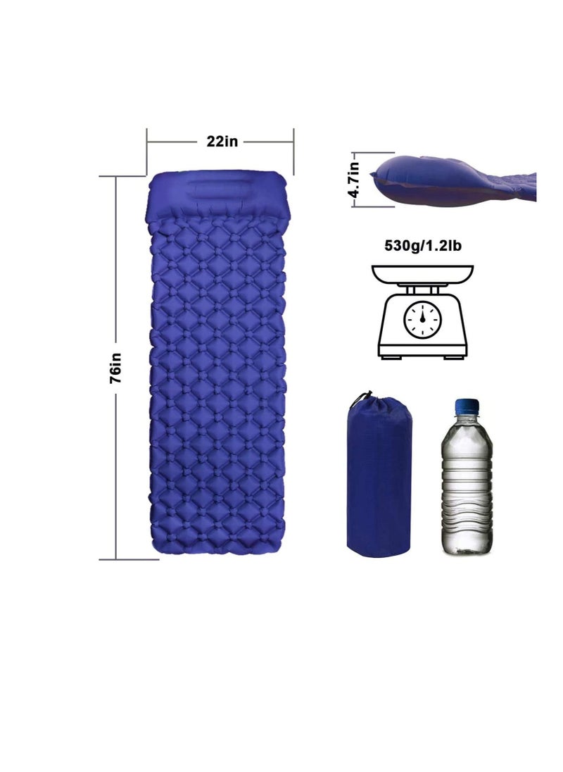 Inflatable Sleeping Mat Pad Ultralight Camping Mattress with Pillow Waterproof Leakproof Inflating Single Bed Portable Air Pad Mat for BackpackingCampingTravel