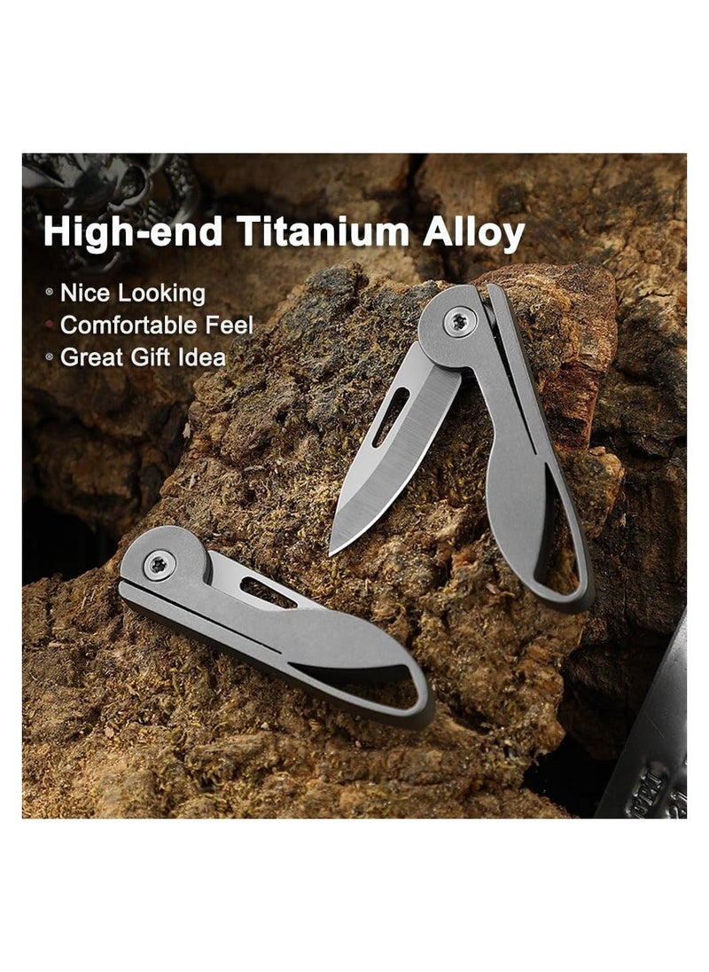 Titanium Alloy Small Keychain Knife, Mini Folding Pocket Knife, EDC Box Cutter, Gift for Women and Men (Titanium Alloy Handle / 5Cr13 Steel Blade)