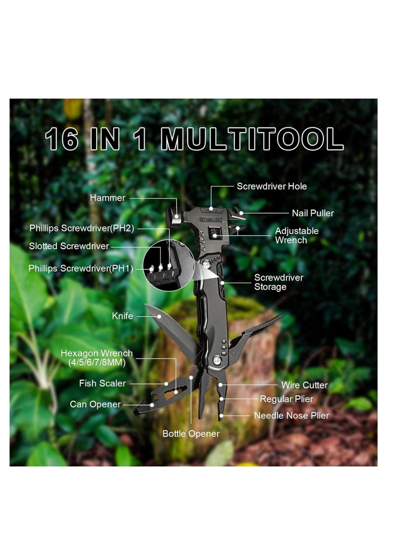 Hammer Multitool 16 In 1 Multi Tool Pliers Outdoor Survival Hammer Multitool Camping Gear Cool Gadgets Multi Screwdriver Tool for Men Gifts Outdoor Hiking Home DIY Use