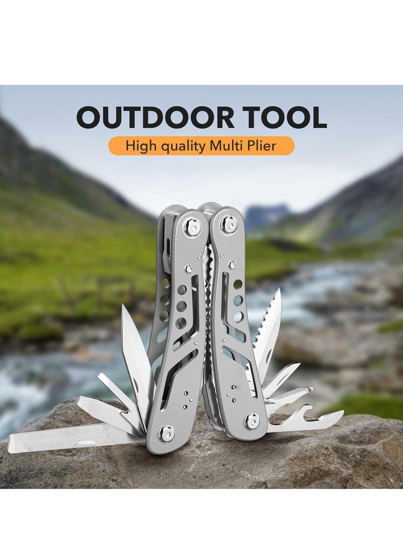 14-in-1 Multitool, Professional Stainless Steel Multi Tools with Safety Locking, Professional Stainless Steel Multitool Pliers Pocket Knife, Replaceable Bits Multitools for Outdoor, Camping