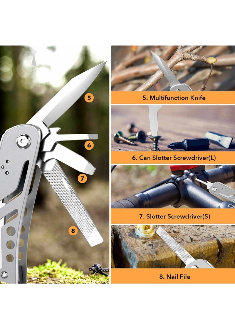 14-in-1 Multitool, Professional Stainless Steel Multi Tools with Safety Locking, Professional Stainless Steel Multitool Pliers Pocket Knife, Replaceable Bits Multitools for Outdoor, Camping