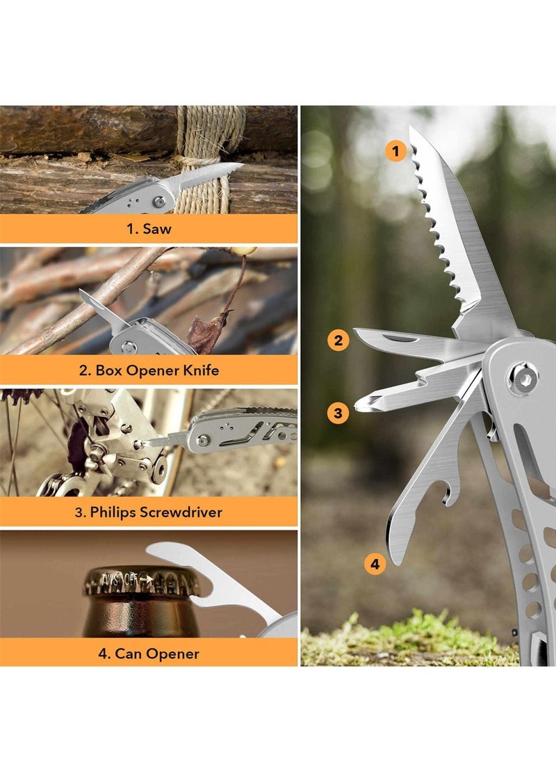 14-in-1 Multitool, Professional Stainless Steel Multi Tools with Safety Locking, Professional Stainless Steel Multitool Pliers Pocket Knife, Replaceable Bits Multitools for Outdoor, Camping