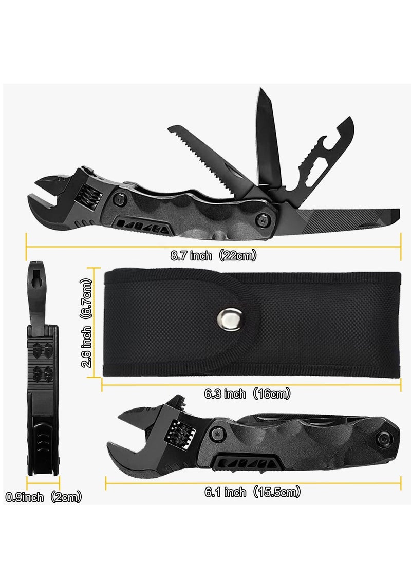 Multitool Wrench 14 in 1 Adjustable Portable Wrench with Screwdriver Set Bottle Opener Blade Saw Pliers for Camping outdoor Emergency Daily Use and More Gifts for Men Dad Husband Black