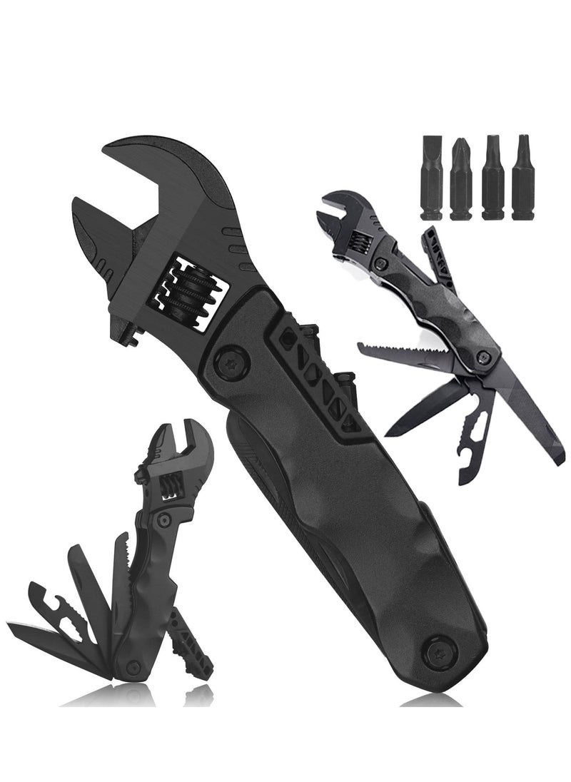 Multitool Wrench 14 in 1 Adjustable Portable Wrench with Screwdriver Set Bottle Opener Blade Saw Pliers for Camping outdoor Emergency Daily Use and More Gifts for Men Dad Husband Black