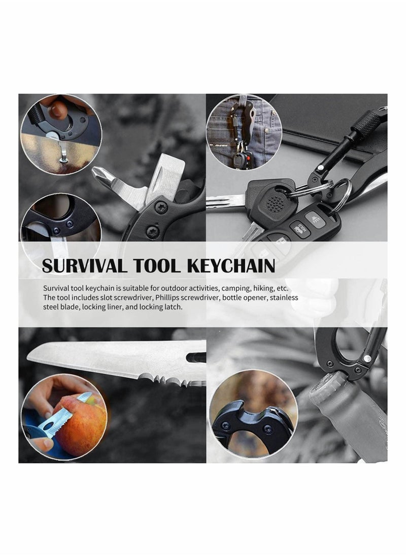 2 Pcs 7 In 1 Keychain Multitool Climbing Carabiner D Shape Buckle Multi Functional Tool with Bottle Opener Glass Breaker Phillips Screwdriver Keychain Knife for Men Hiking Camping