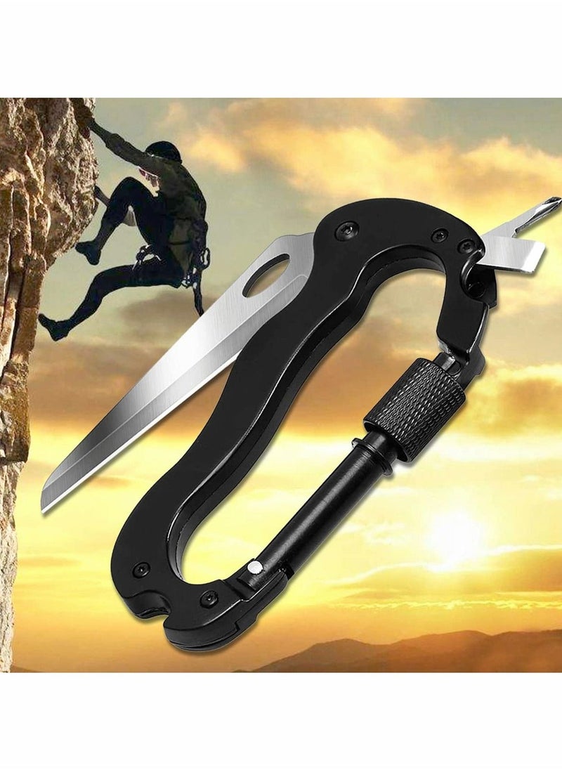 2 Pcs 7 In 1 Keychain Multitool Climbing Carabiner D Shape Buckle Multi Functional Tool with Bottle Opener Glass Breaker Phillips Screwdriver Keychain Knife for Men Hiking Camping