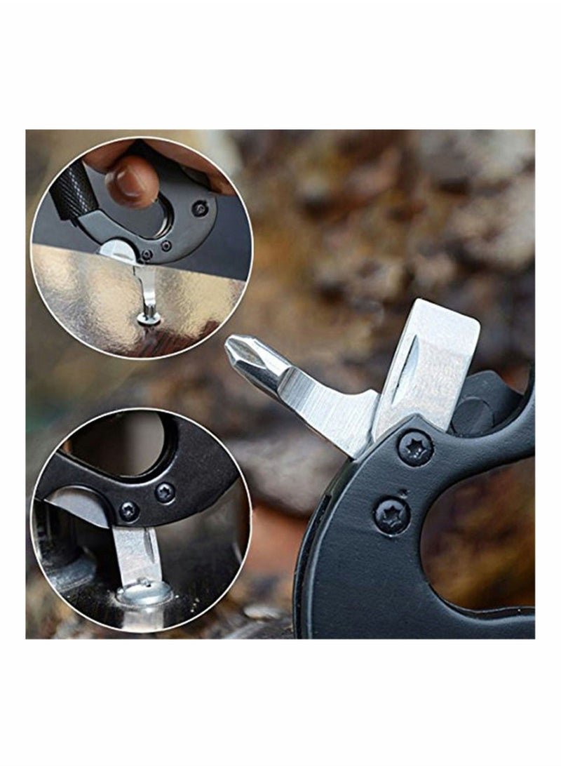 2 Pcs 7 In 1 Keychain Multitool Climbing Carabiner D Shape Buckle Multi Functional Tool with Bottle Opener Glass Breaker Phillips Screwdriver Keychain Knife for Men Hiking Camping