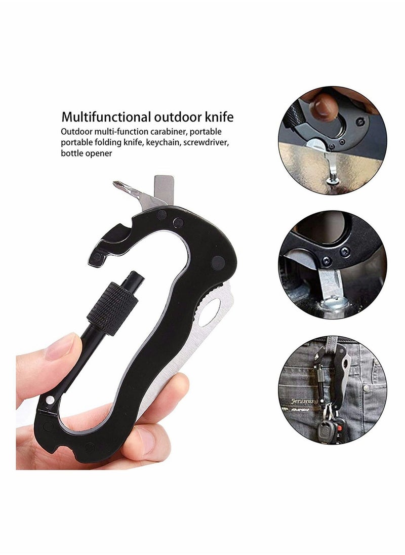 2 Pcs 7 In 1 Keychain Multitool Climbing Carabiner D Shape Buckle Multi Functional Tool with Bottle Opener Glass Breaker Phillips Screwdriver Keychain Knife for Men Hiking Camping