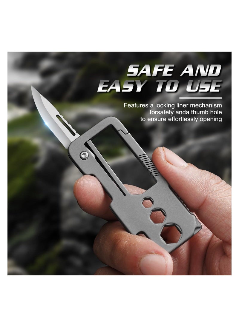 Carabiner Titanium Multifunction Keychain Tool, 8 in 1 Multifunction Keychain with Folding Knife, Bottle Opener, Screwdriver, Key Clip, Men's EDC Keychain, Survival Gear for Outdoor Camping Hiking