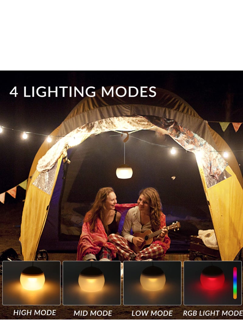 Rechargeable Camping Lantern, 4 Light Modes LED Camping Lantern with Hanging Hook Silicone Rechargeable Camping Light Battery Operated Waterproof Tent Light for Patio Garden Party Hiking