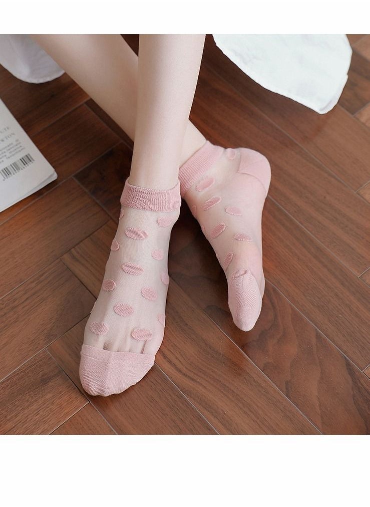 Socks, Silk Socks, Summer Mesh Silk Socks, Pink Transparent Ankle Socks, Lace Sheer Sock, Elastic Ultrathin Short Silk Stockings, for Women and Girls, 5 Pairs