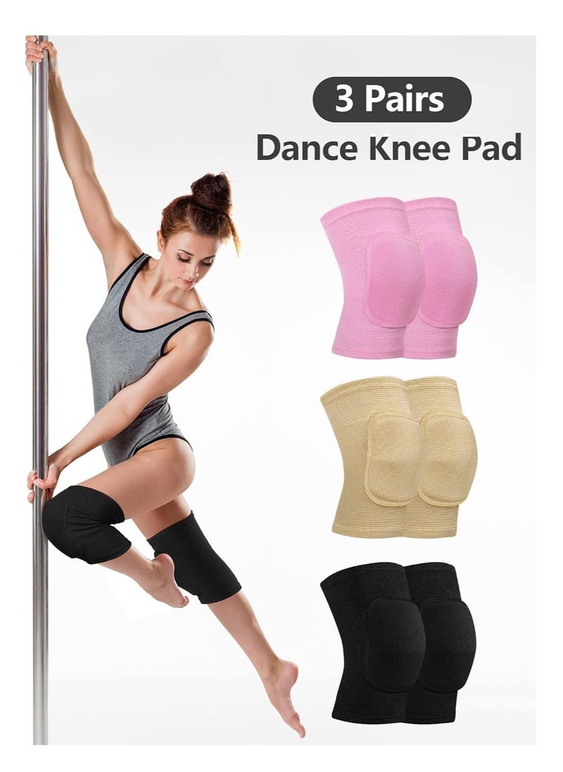 3 Pairs Dance Knee Pad Volleyball Knee Pads, with Sponge Knee Protector Guards, for Adult Kids Sports Dance Football Gym Skating Yoga Pole Floor Dance Non-slip Elastic Padded Knee Brace Support