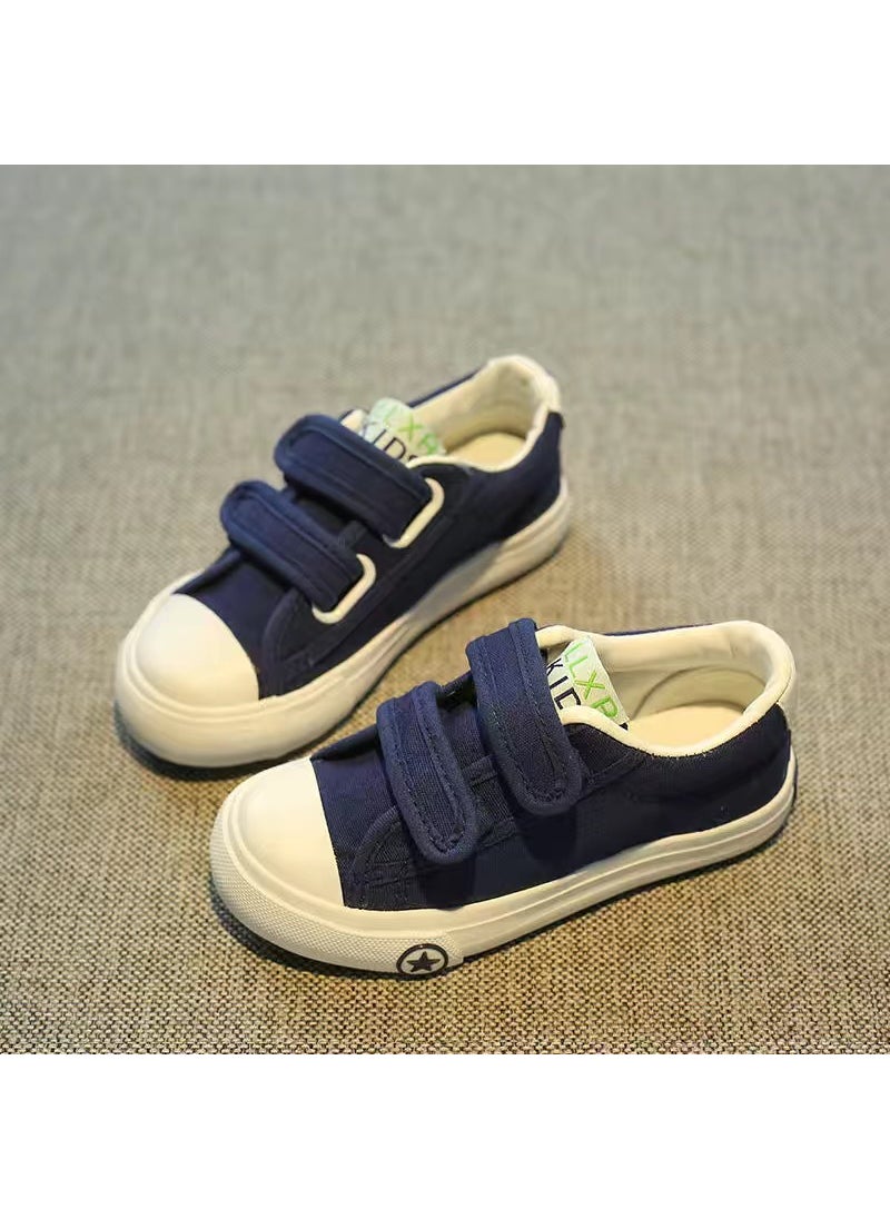 Childrens canvas shoes Velcro board shoes 2023 autumn new middle and big children student shoes boys and girls Korean style cloth shoesBlue Blue