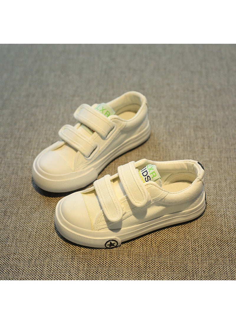 Childrens canvas shoes Velcro board shoes 2023 autumn new middle and big children student shoes boys and girls Korean style cloth shoesWhite White