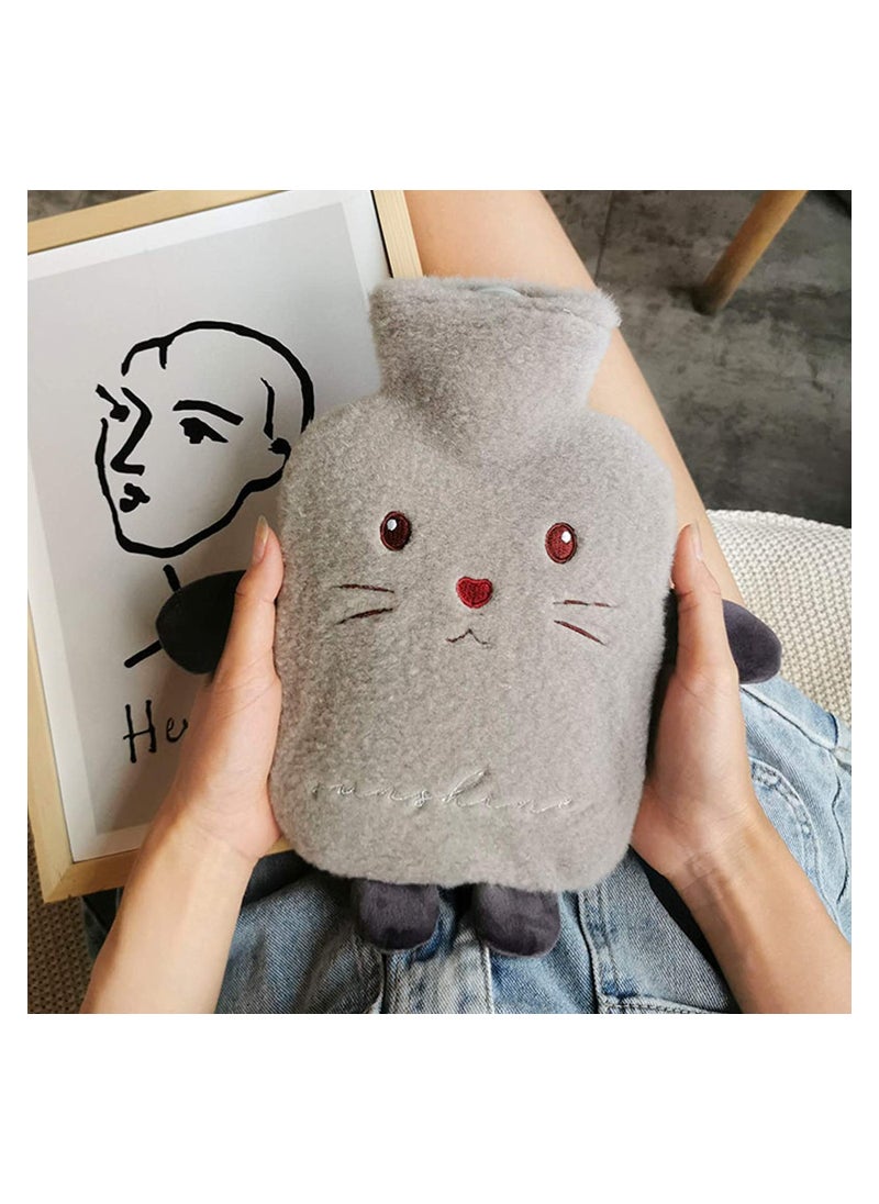 Hot Water Bottle Set with Cover 1L Soft Fluff Small Hot Water Bottle Washable Lamb Wool Hot Water Bag for Back Neck Waist LegsChildren Baby Adult The Best Winter Gifts Gray