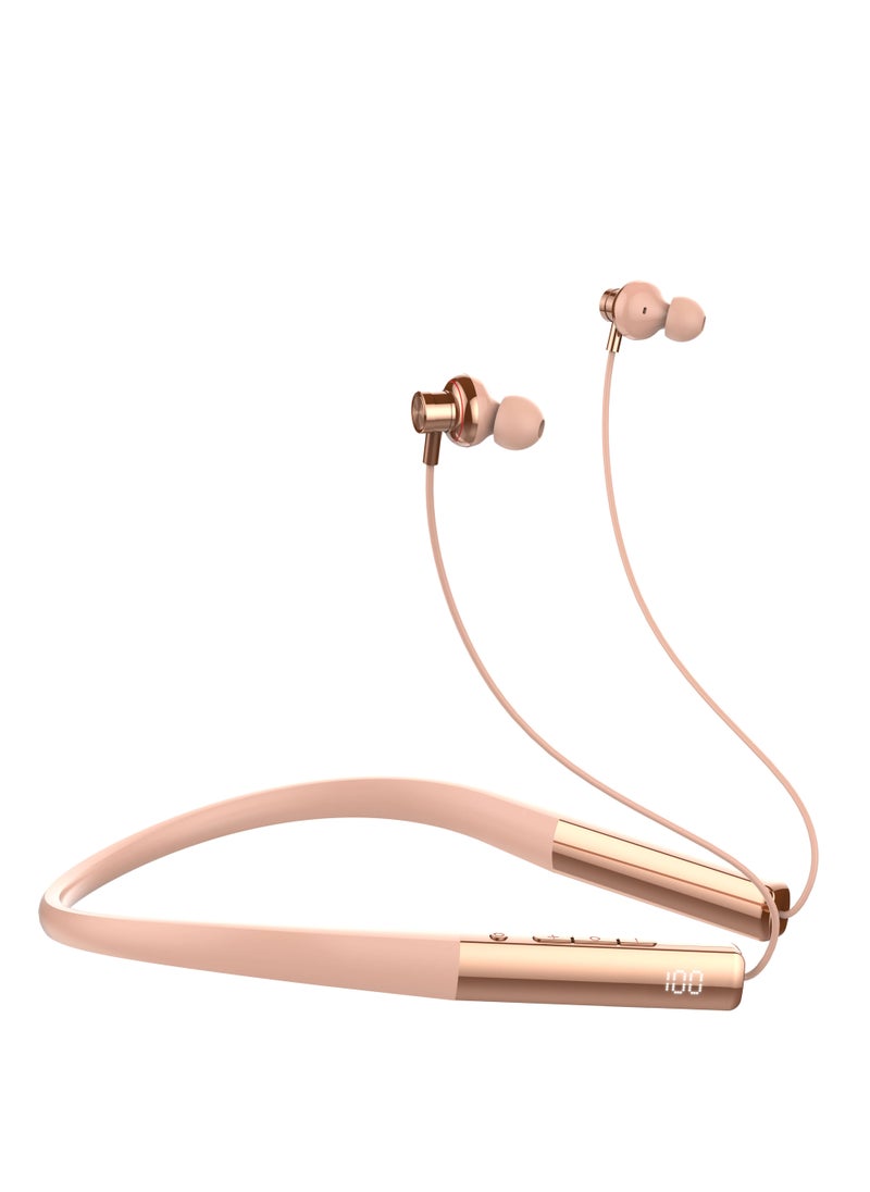 Wireless Bluetooth 5.3 in-Ear Neckband Earphones with Mic Rose Gold