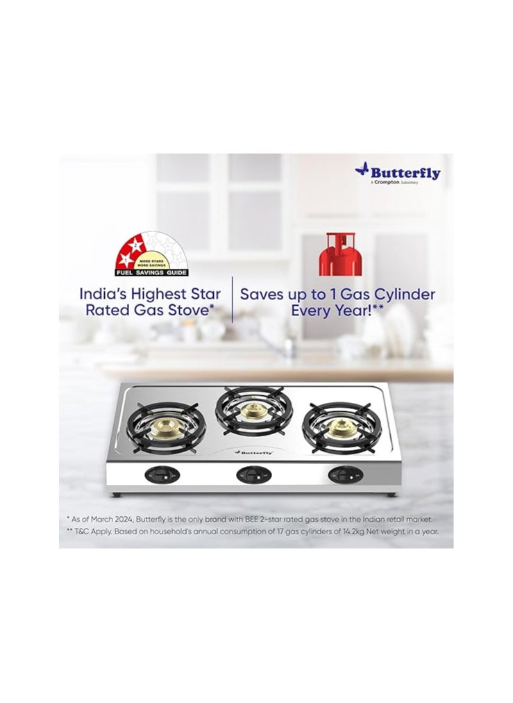 Butterfly Bolt Shakti 3B Stainless Steel Lpg Gas Stove | Saves 1 Gas Cylinder | India’s First BEE 2 Star Rated Gas Stove | Jumbo Burner | High Thermal Efficiency