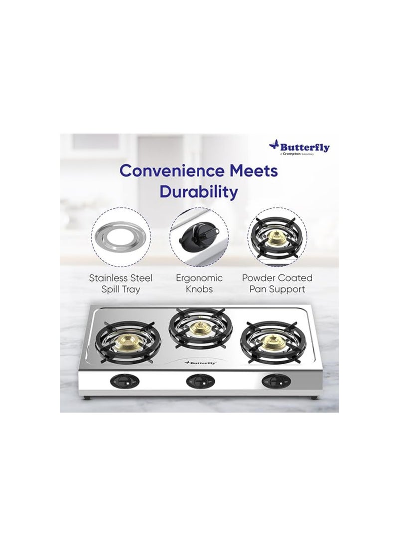 Butterfly Bolt Shakti 3B Stainless Steel Lpg Gas Stove | Saves 1 Gas Cylinder | India’s First BEE 2 Star Rated Gas Stove | Jumbo Burner | High Thermal Efficiency