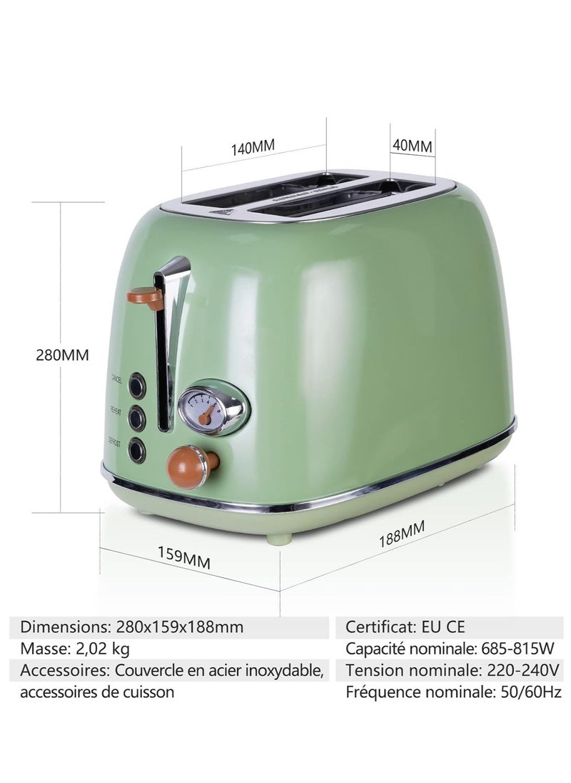 Retro 2-Slice Toaster - Stainless Steel, 6 Adjustable Browning Levels, Defrost Function, Countdown Display