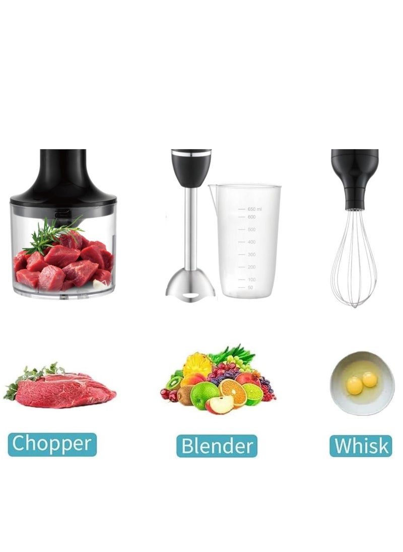 Wtrtr HALEY Hand Blender, 1600W 4-in-1 Stick Mixer, Immersion Hand Blender, Stainless Steel Food Processor,Mixing Cup,Meat Grinding Bowl.2-Year Warranty,HY-1020 (4 in 1)