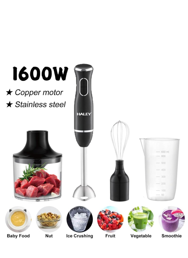 Wtrtr HALEY Hand Blender, 1600W 4-in-1 Stick Mixer, Immersion Hand Blender, Stainless Steel Food Processor,Mixing Cup,Meat Grinding Bowl.2-Year Warranty,HY-1020 (4 in 1)