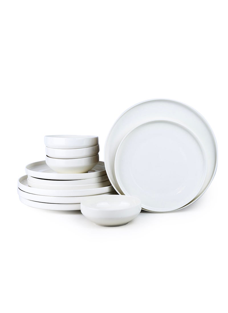 Cuisine Art Chole Bone China Dinner Set for Every Meals - 12 Pieces|4 Dinner Plates Dia (26.4cm) 4 Side Plates, 4 Bowls (Dia 13.3x H4.7cm) White Elegant Plates for Everyday Dining & Special Occasions