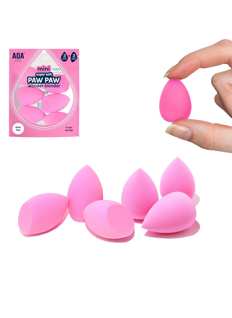 AOA STUDIO Collection MiNi Makeup Sponge Set Blender Latex Free and High-definition of 6 For Powder Cream Liquid, Super Soft Wonder Beauty Cosmetic 3 Tear Drop + Beveled Shape (Pink)