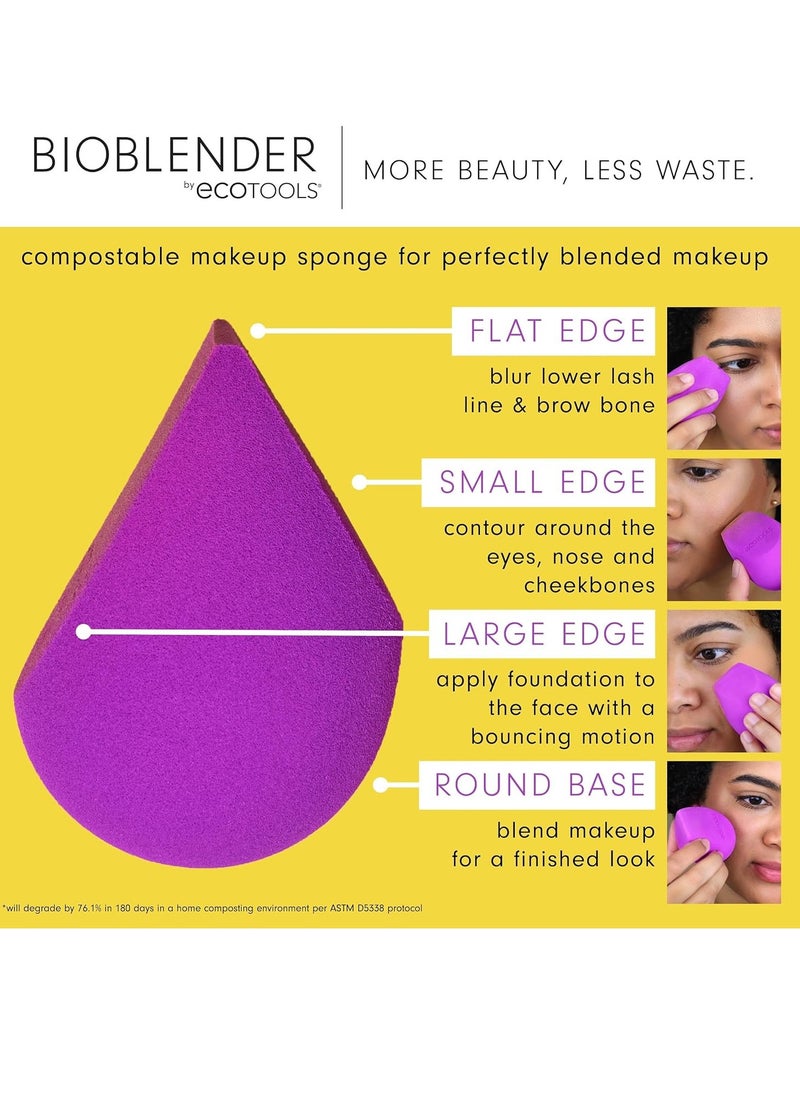 EcoTools Bioblender Makeup Sponge Duo, Compostable Makeup Blender, For Liquid & Cream Foundation, Seamless Application, Eco-Friendly Beauty Sponge, Cruelty-Free & Latex Free, 2 Count