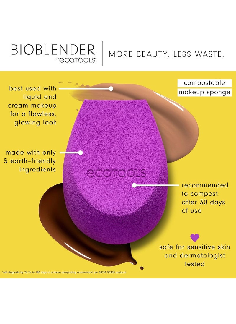 EcoTools Bioblender Makeup Sponge Duo, Compostable Makeup Blender, For Liquid & Cream Foundation, Seamless Application, Eco-Friendly Beauty Sponge, Cruelty-Free & Latex Free, 2 Count