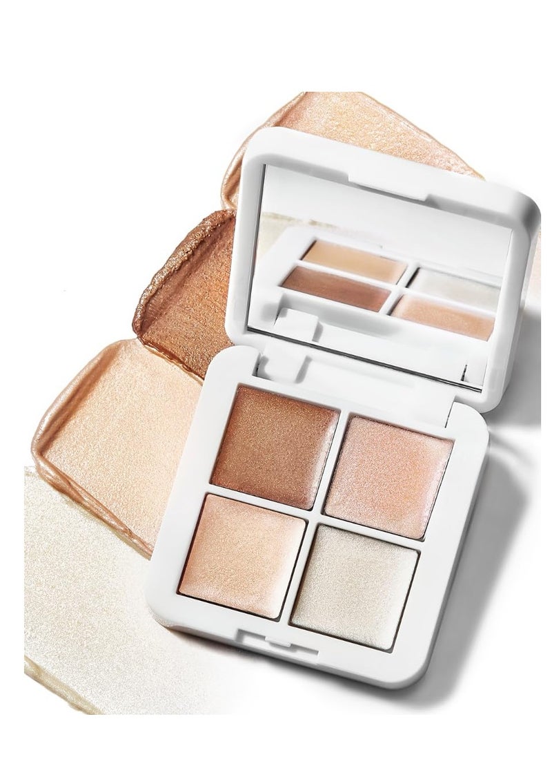 RMS Beauty Glow Quad Mini - Makeup Palette, Cream Highlighter Makeup, Blush Palette, Cheek Lip Tint, Highlight Makeup, Face Palette Makeup All in One