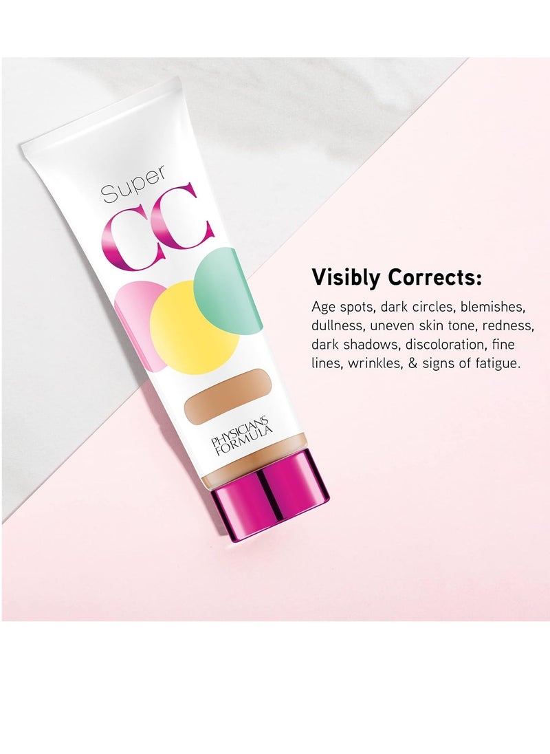 Physicians Formula Super CC+ Cream Color-Correction + Care Cream Full Coverage Light Foundation, Anti Aging Hydrating Serum, For Uneven Skin Tone, Dermatologist Approved