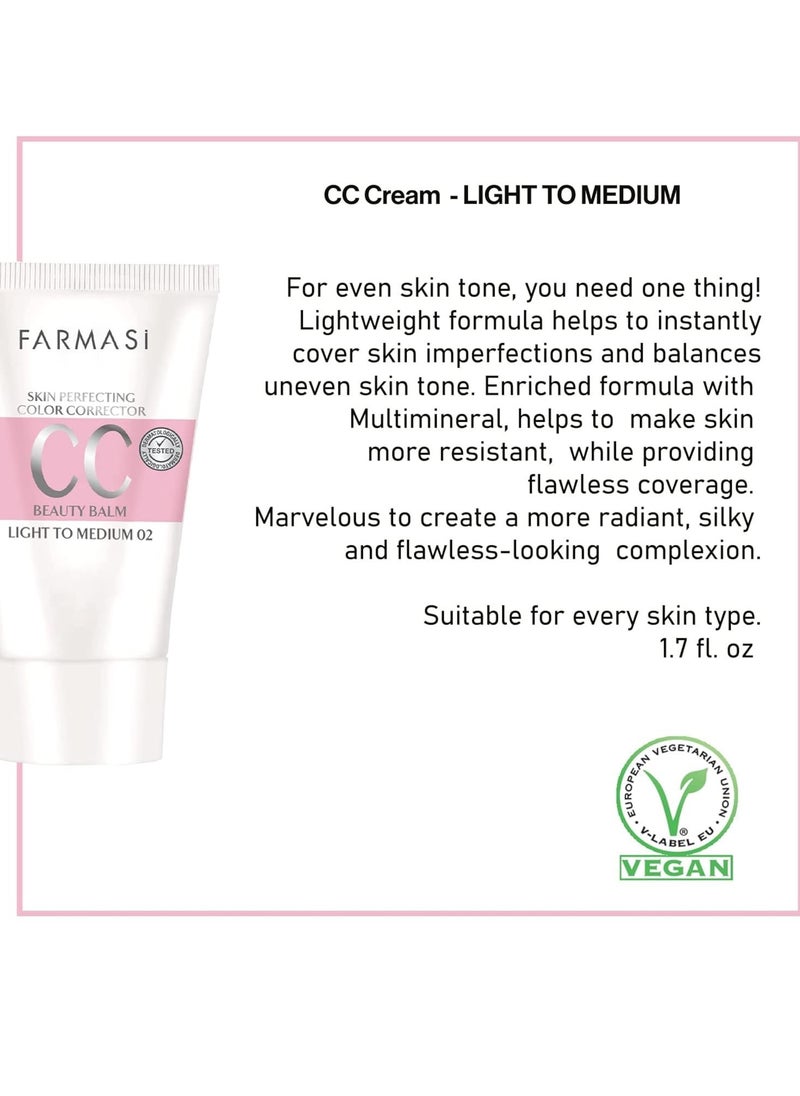 FARMASi CC Color Control Cream, Natural and Flawless Finish, Enriched Formula with Multimineral & Spf 25+, All-Day Hold, All Skin Types, 1.7 fl. oz, Light to Mediuum