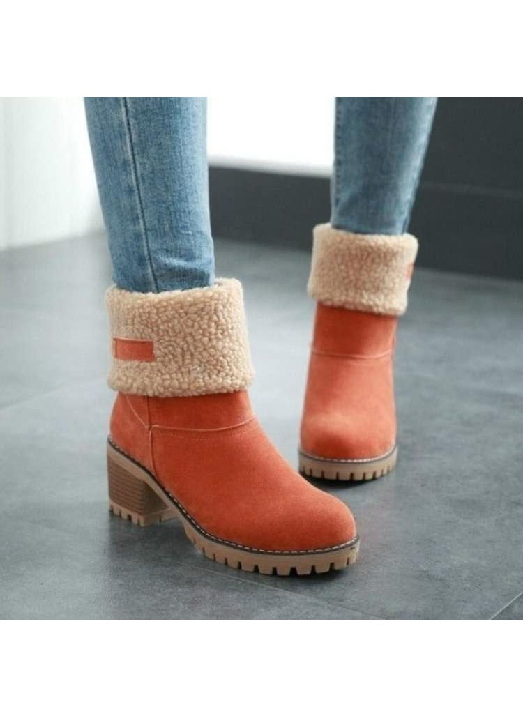 Winter Fashion Womens Large Size Fluffy Snow BootsOrange Red Orange Red