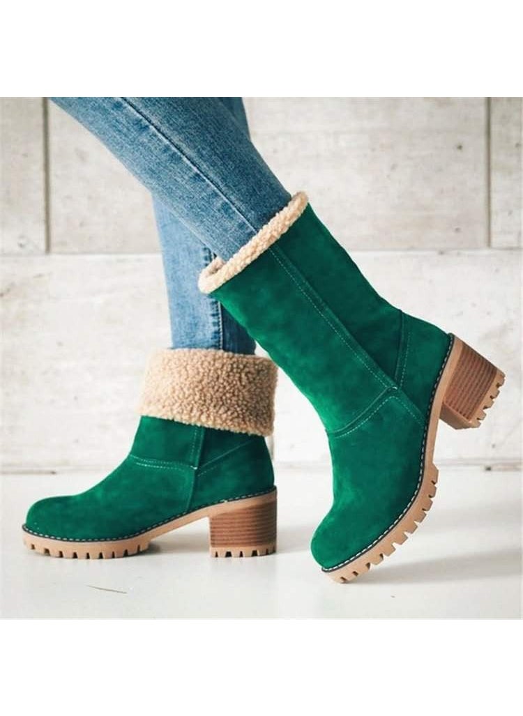 Winter Fashion Womens Large Size Fluffy Snow BootsGreen Green