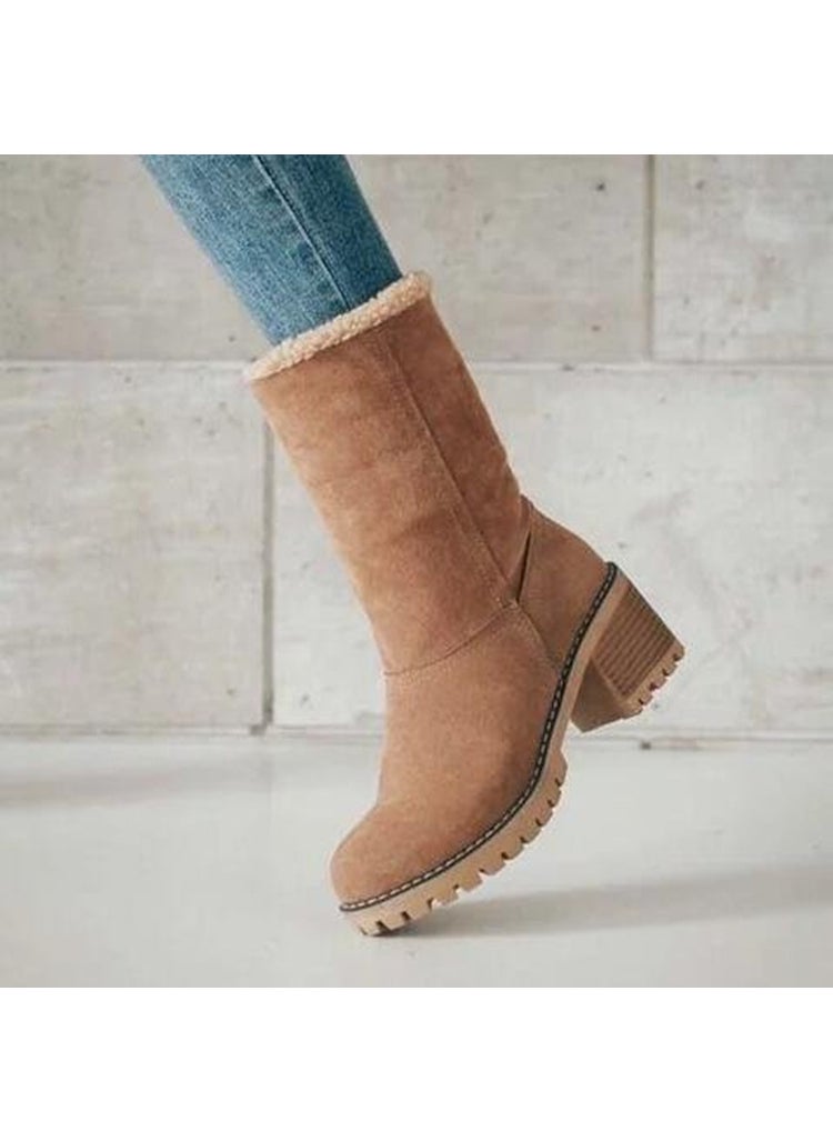 Winter Fashion Womens Large Size Fluffy Snow BootsBrown Brown