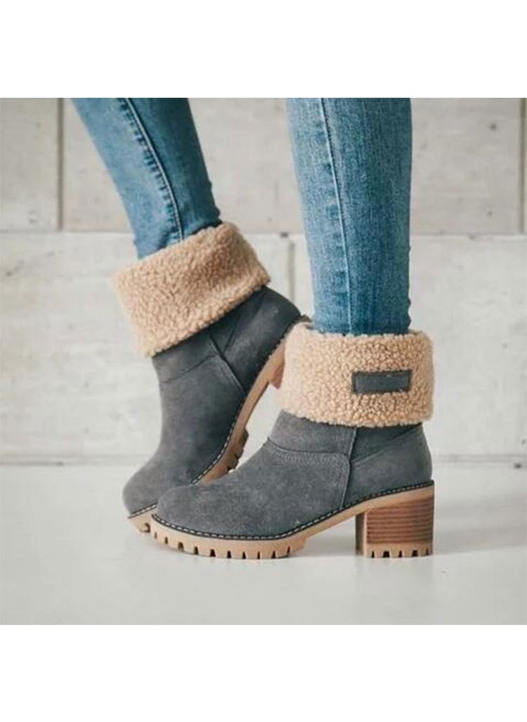 Winter Fashion Womens Large Size Fluffy Snow BootsGrey Grey