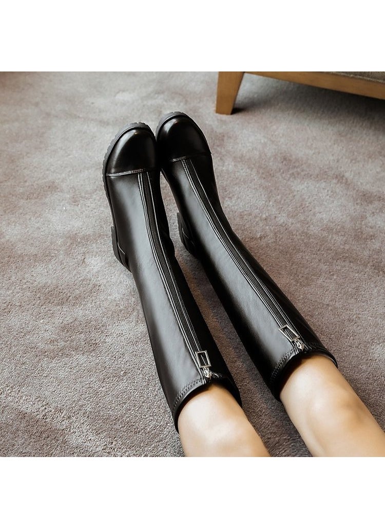 Over-Knee Boots New Block Heel Zip StretchBlack Black