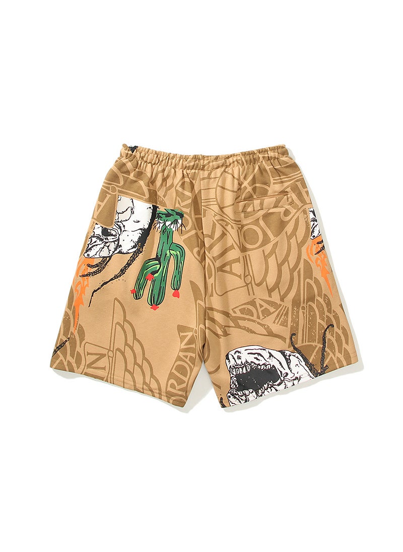 Cactus Jack Skeleton Print Casual TS Shorts Khaki