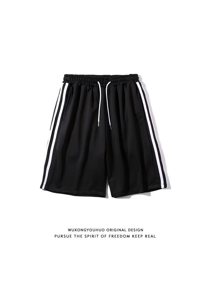 Summer Stripe Casual Shorts Mens Korean Loose Fit Black