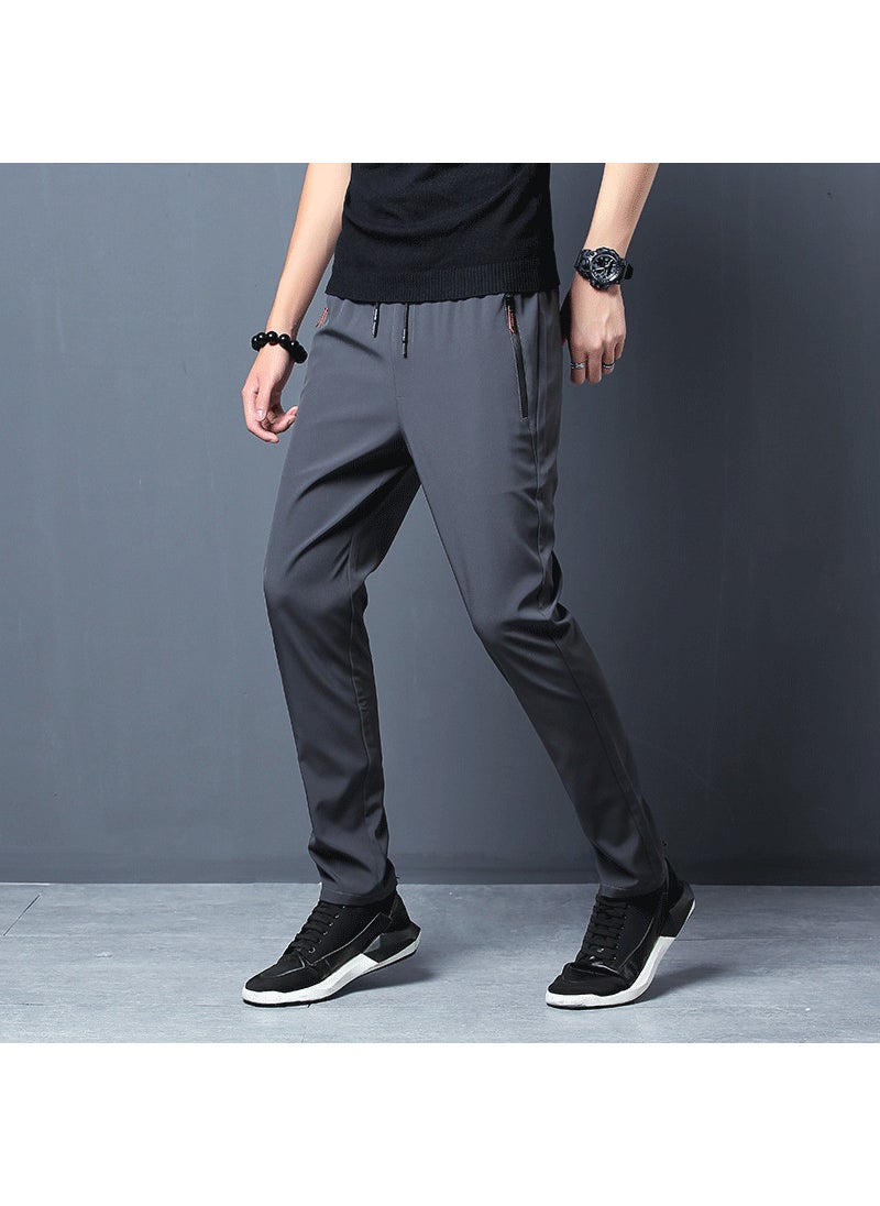 Summer Thin Silk Mens Casual Pants Elastic Sports Blue