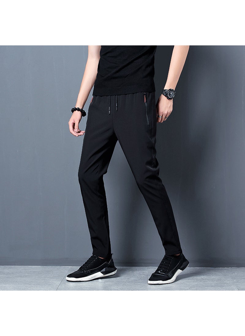 Summer Thin Silk Mens Casual Pants Elastic Sports Blue