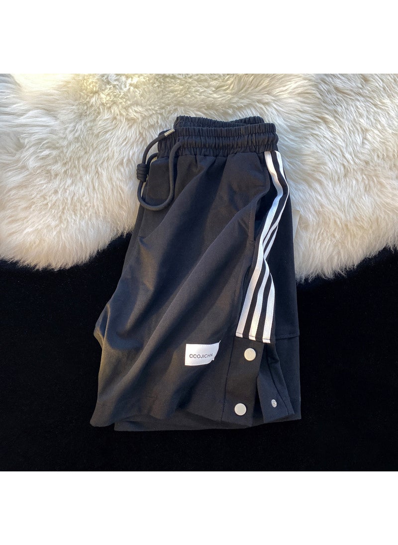 Mens Striped Sport Shorts Summer Casual Black [High Quality]]