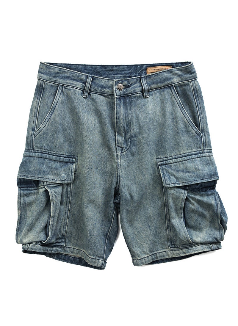 Casual American Style Denim Shorts for Men Blue